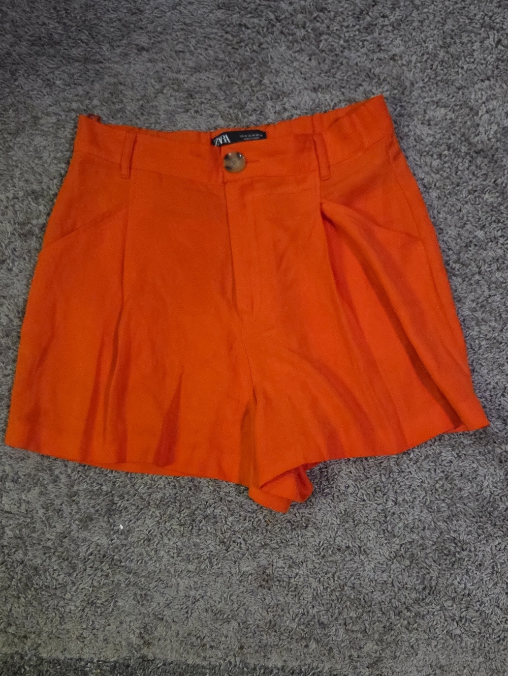 Zara Bright Orange High Waist Pleated Shorts
